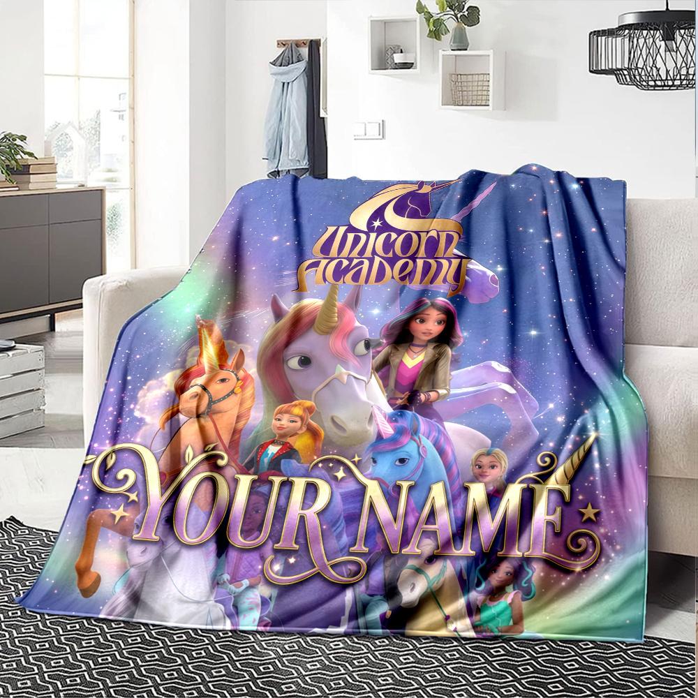 1PC Unicorn Academy Custom Name Patterned Flannel Blanket Suitable For All Seasons For Home Decor Warmth And Comfort Gifts Holiday Present