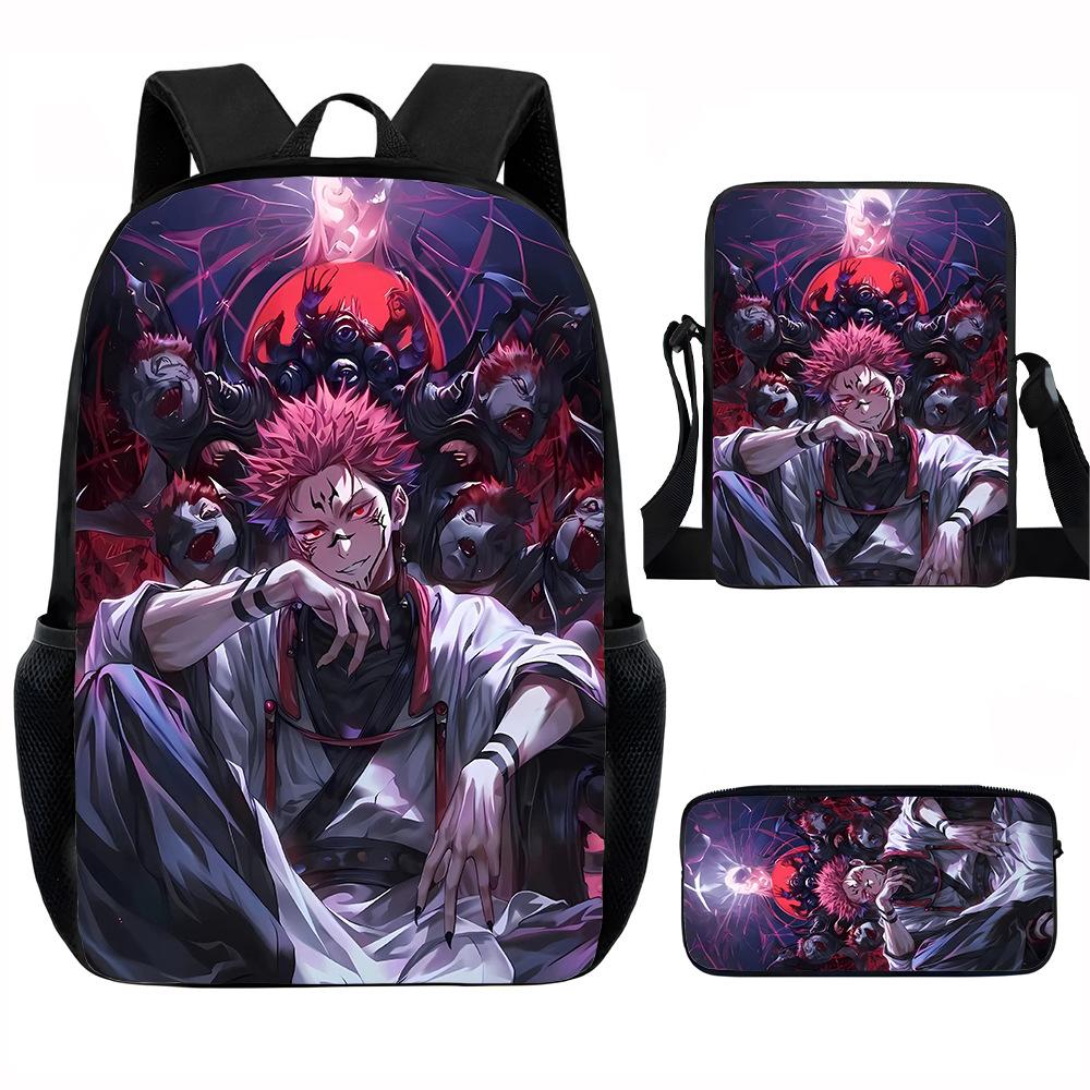 J-Jujutsu Kaisen 3pcs Set Backpack 40cm/15.7inch School Bags Shoulder Bag Pencil Case Computer Book Bag for Boys Girls Best Gift
