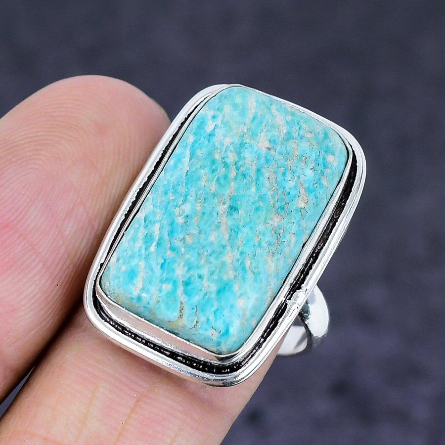 Natural Amazonite Gemstone 925 Sterling Silver Jewelry Ring Size 8.5 D3e12