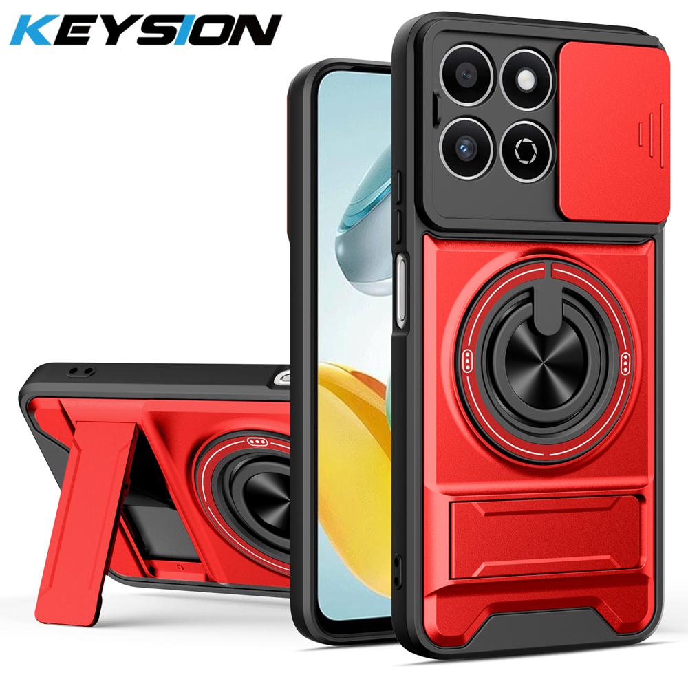 KEYSION Magnetic Phone Case for HONOR X7d 4G 5G Slide Camera Protection Upright Kickstand Shockproof Cover for Honor 400 Smart 5G