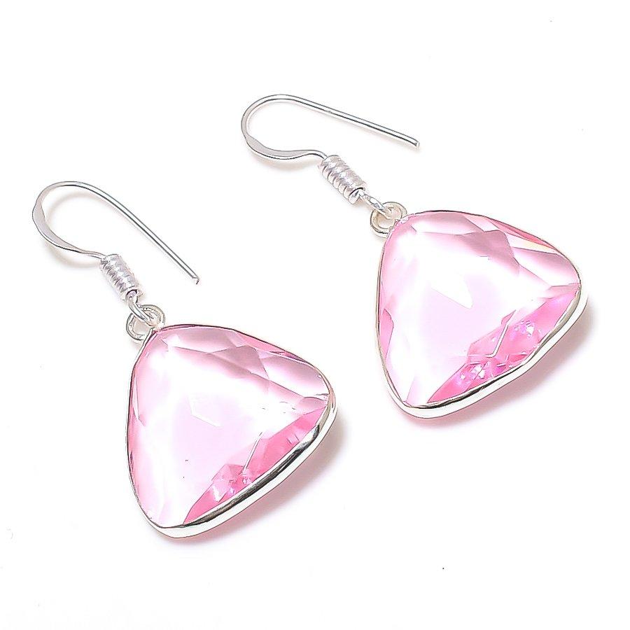 

Pink Topaz Handmade 925 Sterling Silver Gift Jewelry Earring 1.58 W1h70