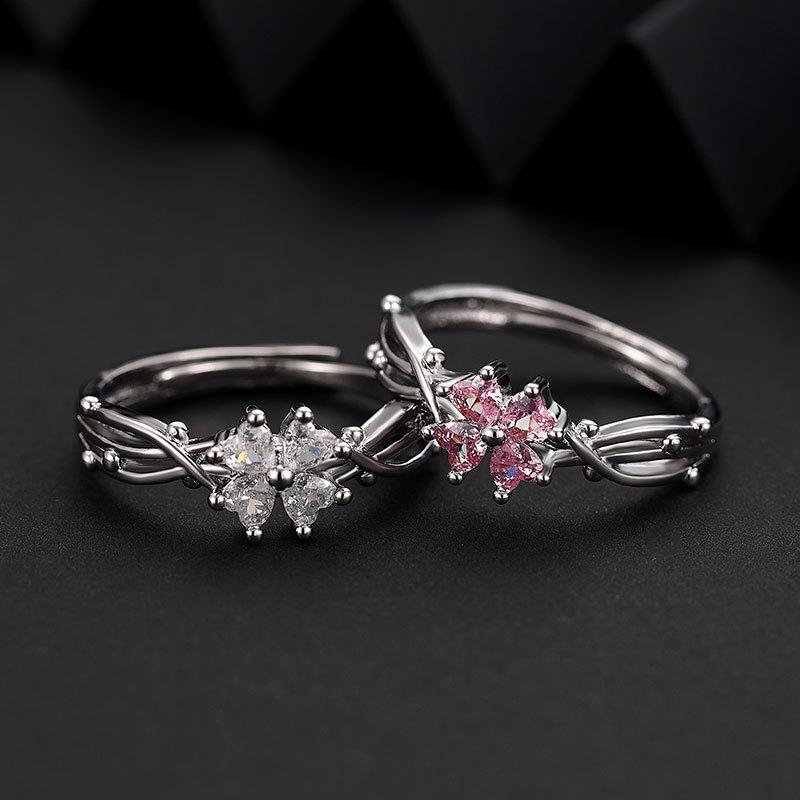Four-leaf Clover Ring Women's Ins Niche Zircon Ring Light Luxury Versatile Index Finger Ring