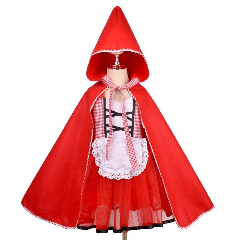 New Sweet and Cute Little Red Riding Hood Halloween Costume for Kids with Cape - Children's Storytelling Performance Dress