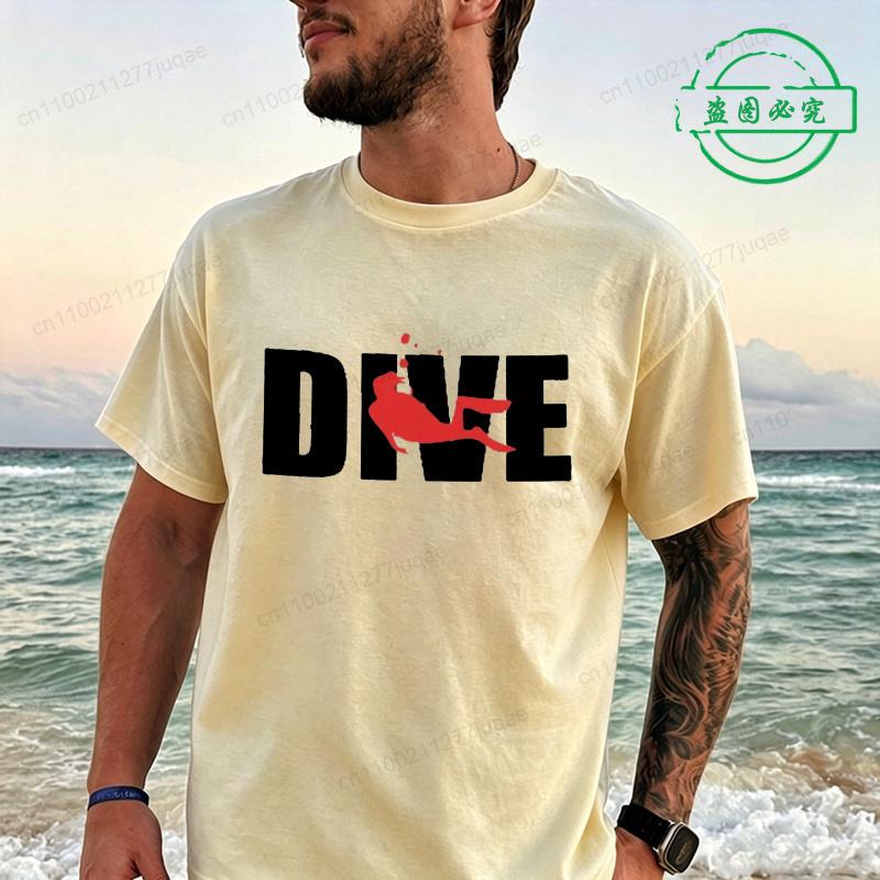 Minimal Dive Letter Red Diver Print Tshirt Unisex Unisex Simple Scuba Diving Tee Tops Beach Vacation Casual Shirts For Ocean Lovers