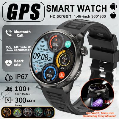 2026 Nowy Zewnętrzny Smartwatch GPS Śledzenie Trasy Latarka LED SOS Tętno Tlen we Krwi Wodoodporny IP67 Połączenie BT Smartwatch