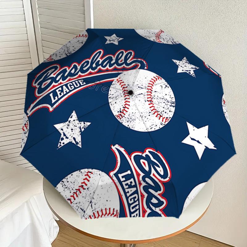 Baseball League Auto Open Close Umbrella - Portable Tri-Fold Design with 8-Bone Iron Frame, Perfect for Fans, Travelers, Daily Use, and Fest