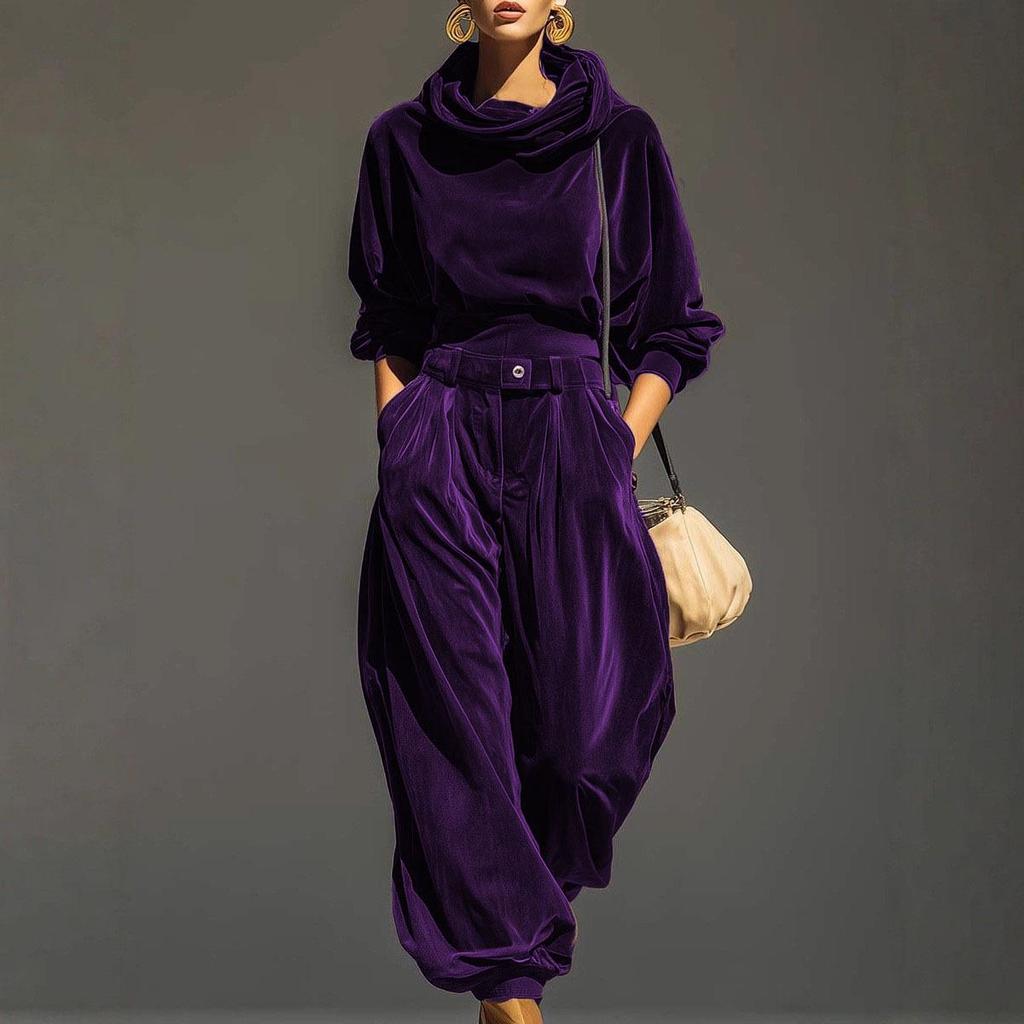 2026 Mode Samt Kapuzen-Langarm-Set mit Bündchenhose für Damen