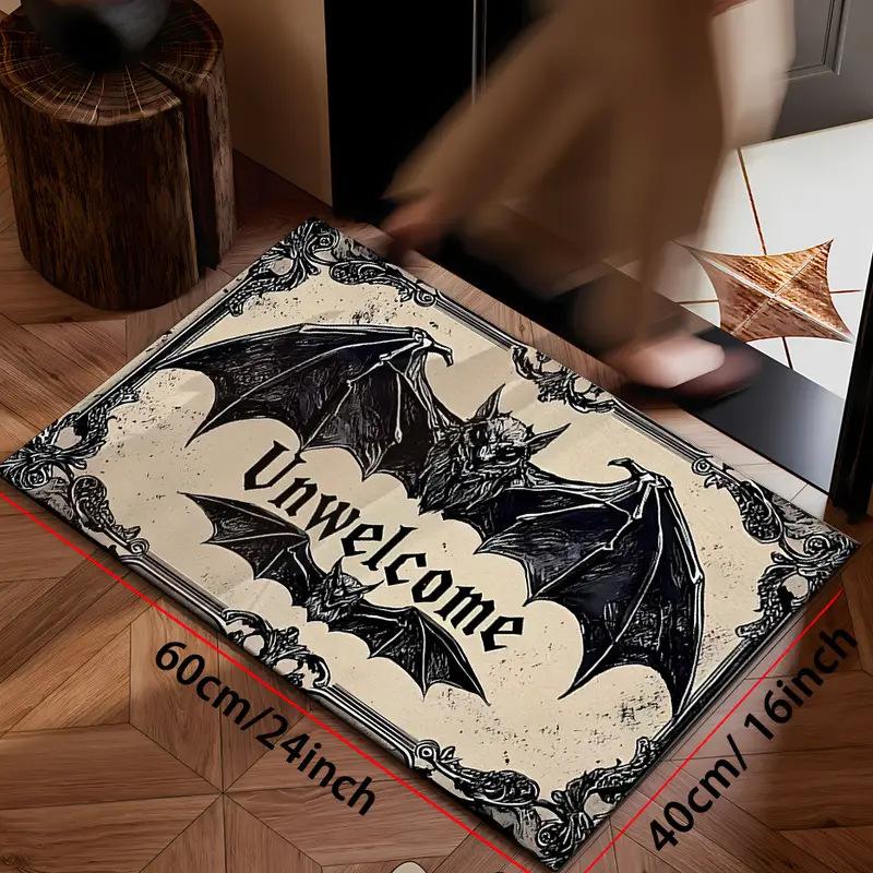 Halloween Bat Spider Web Unwelcome Gothic Mat Vintage Horror Decorative Non-Slip Carpet Rug Haunted House Floor Mat Door Mat