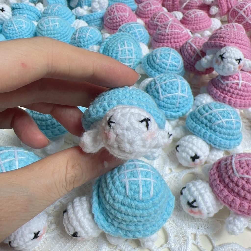 Crocheted Blue Pink Lovely Sleeping Turtle Wool Keyrings For Car Key Knitted Keychain For Bag Pendant Handmade Jewelry Gift
