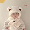 Fashion Design Children Fleece Hat Solid Color Plush Hat with Scarf Outdoor Bear Plush Hat  Boy