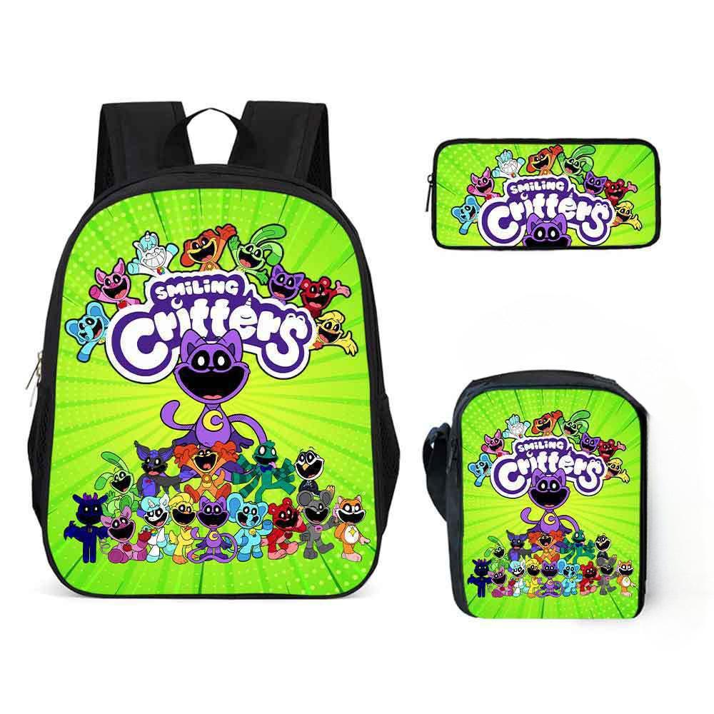 Lachende Critters Schultasche Dreiteiliges Set Cartoon Rucksack Umhängetasche Federmäppchen Lachende Critters