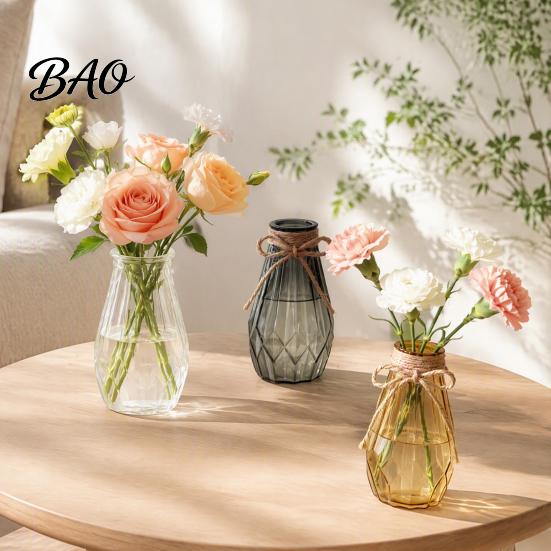 Einzigartige Reliefvase Dekorative Blumenvase, Transparenter Glasstil Halter für Heimvasen Trockenblumen Deko, Moderner Verdickter Blumenbehälter Frisch