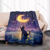 Cat reaches moon reflection Print Adult Children Warm Blankets Home Travel Car Soft and Comfortable Suitable for all seasons