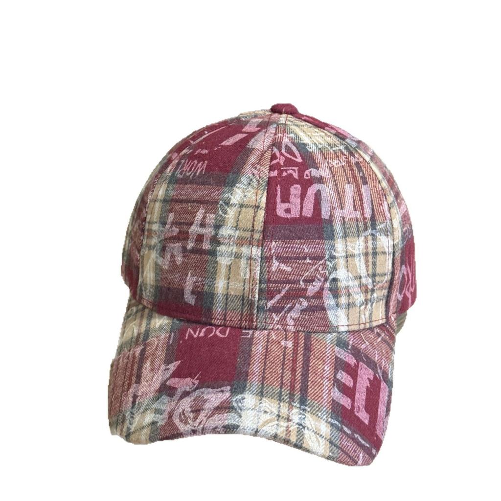 New Personalized Retro Plaid Irregular Letters Spring and Summer Baseball Hat Men's and Women's Sunshade Graffiti Hard Top Cap