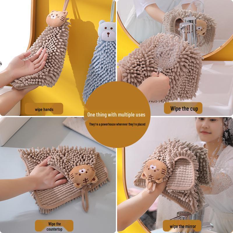 INS Cute Chenille Hand Towel: Thick, Soft, Quick-Drying, Absorbent, Hanging Design for Kitchen & Bathroom.
