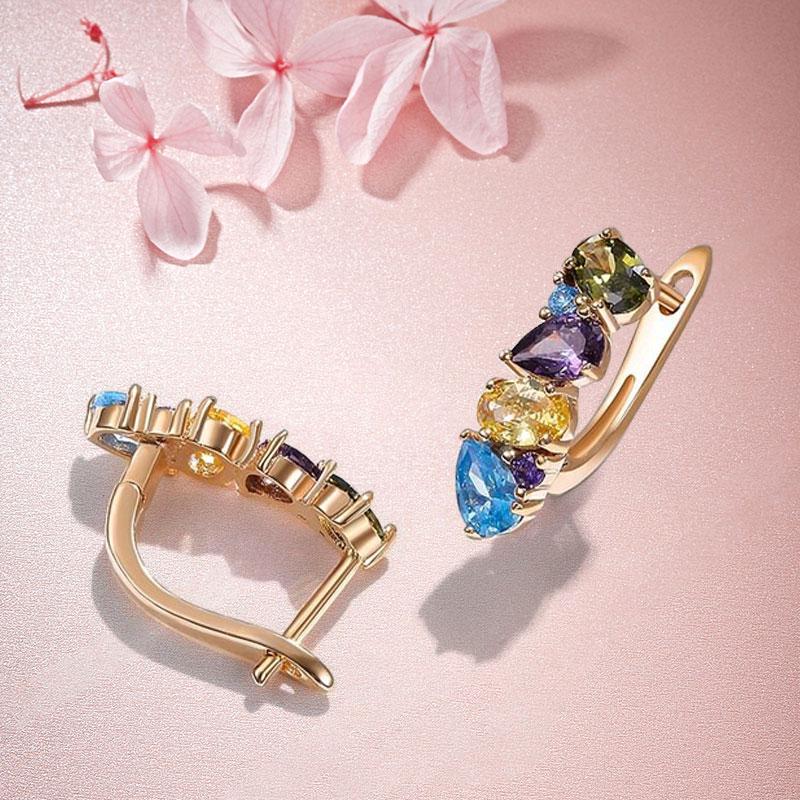 

UMCHO розовое золото цвет искусственный циркон разноцветные капли воды Свадебная вечеринка женские длинные висячие серьги розового золота