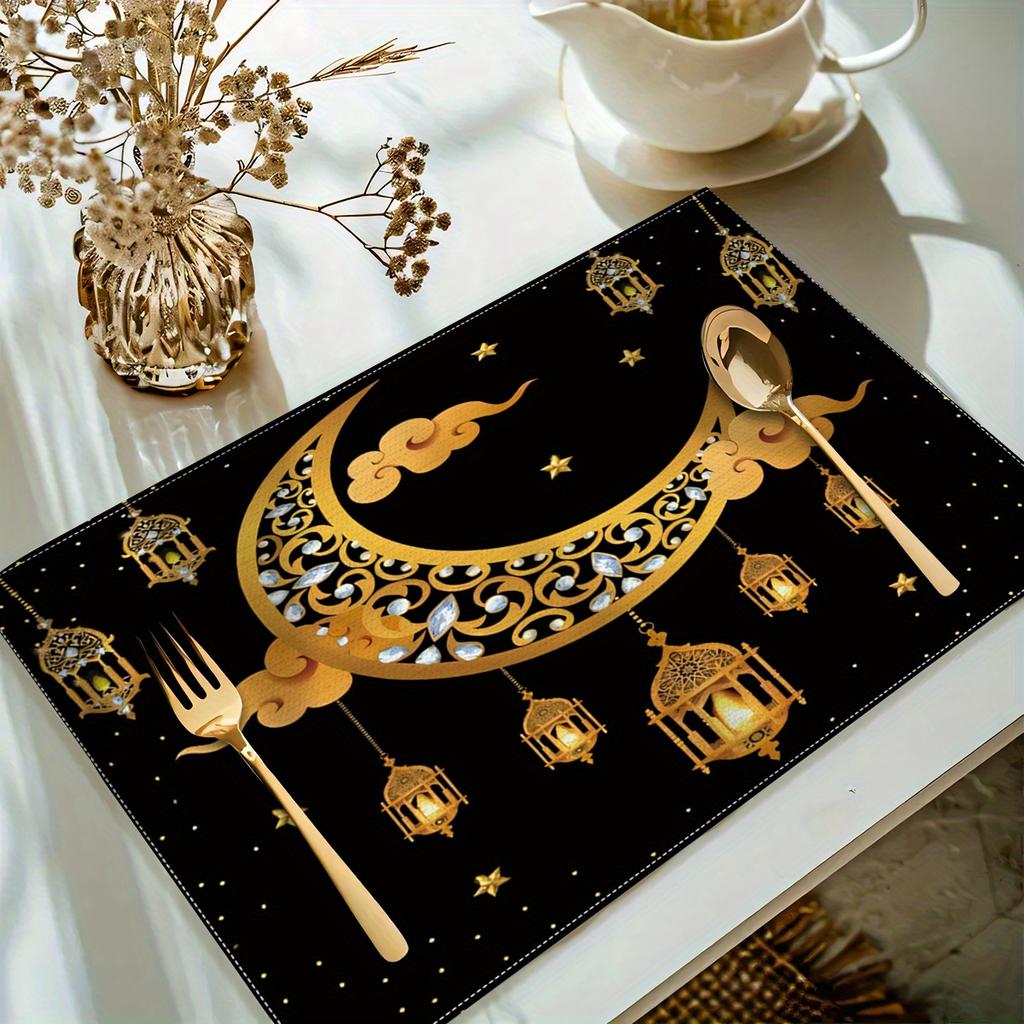 Ramadan Kareem Star Moon Lantern Placemat Set Party Table Decor Reusable Eid Al Fitr Kitchen Dining Table Mat Ramadan Decoration