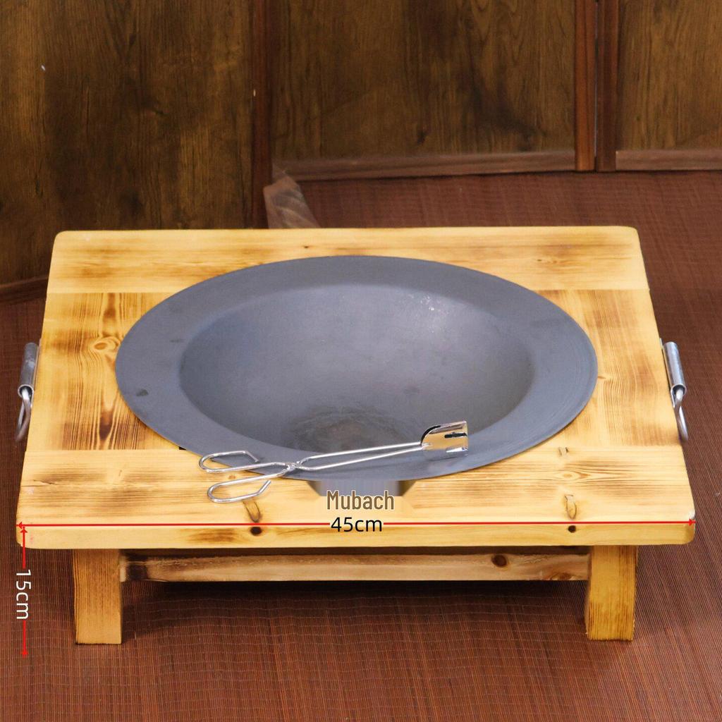 Thick Solid Wood Fire Pit: Old-Fashioned Cast Iron Brazier & Barbecue Stove for Cooking, Tea, & Winter Heating