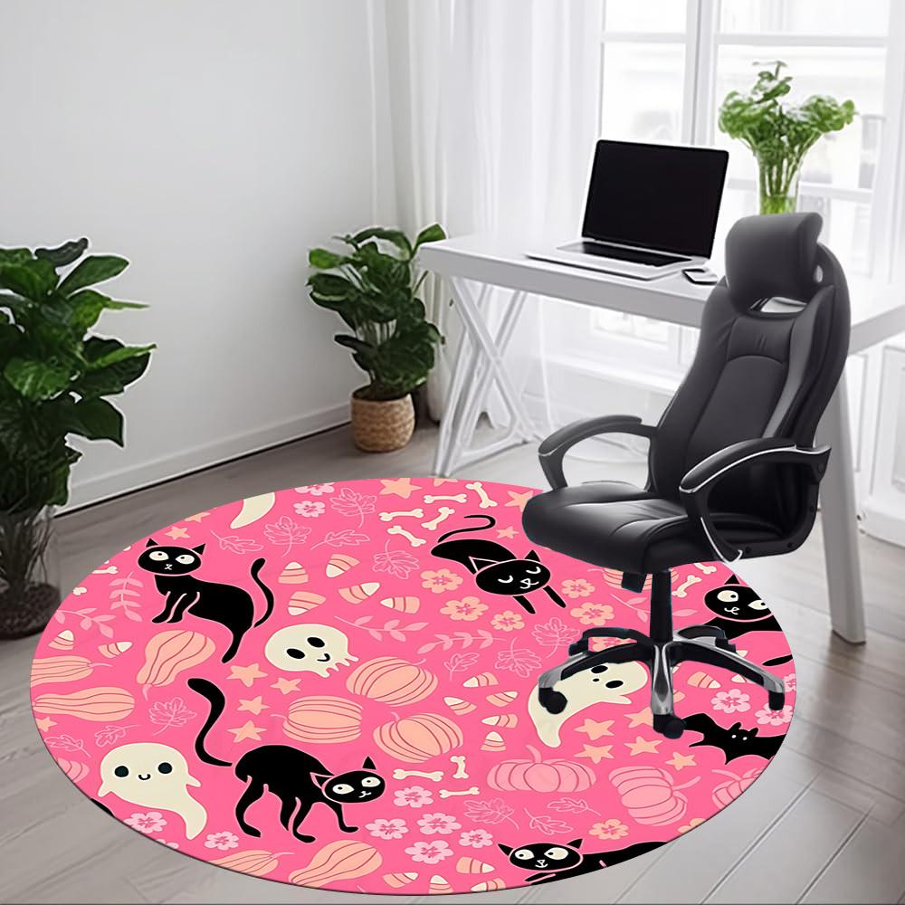 1pc Halloween Cats Office Round Area Rug, Indoor Mat Suitable For Office, Under Office Chairs Bedroom Living Room Home Decor, Room Deco 048