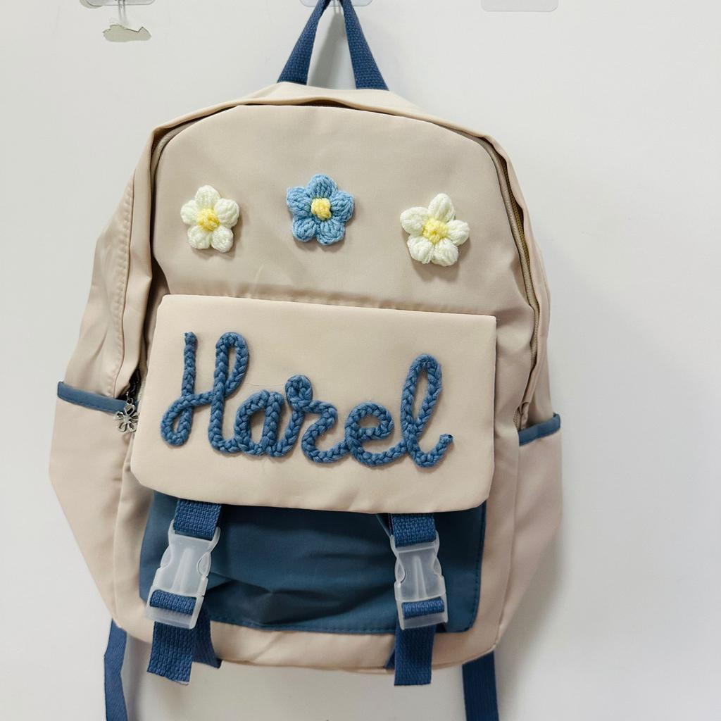 Personalized Hand-Embroidered Snap Backpack Travel Waterproof 2025 New Large Capacity Flower Decoration Simple Bags for Students