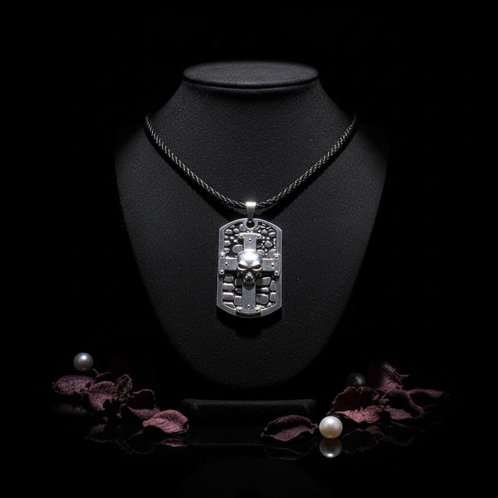 Alloy Electroplated Knitted Rope Chain Rock Men's Skull Cross-Piercing Punk Neck Accessory for Gift