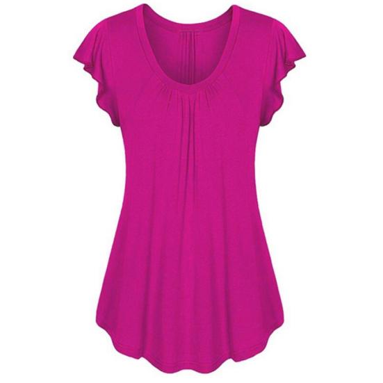 Frauen Einfarbig U-ausschnitt Kurze Rüschen Ärmel Bottoming Top T-shirt Bluse