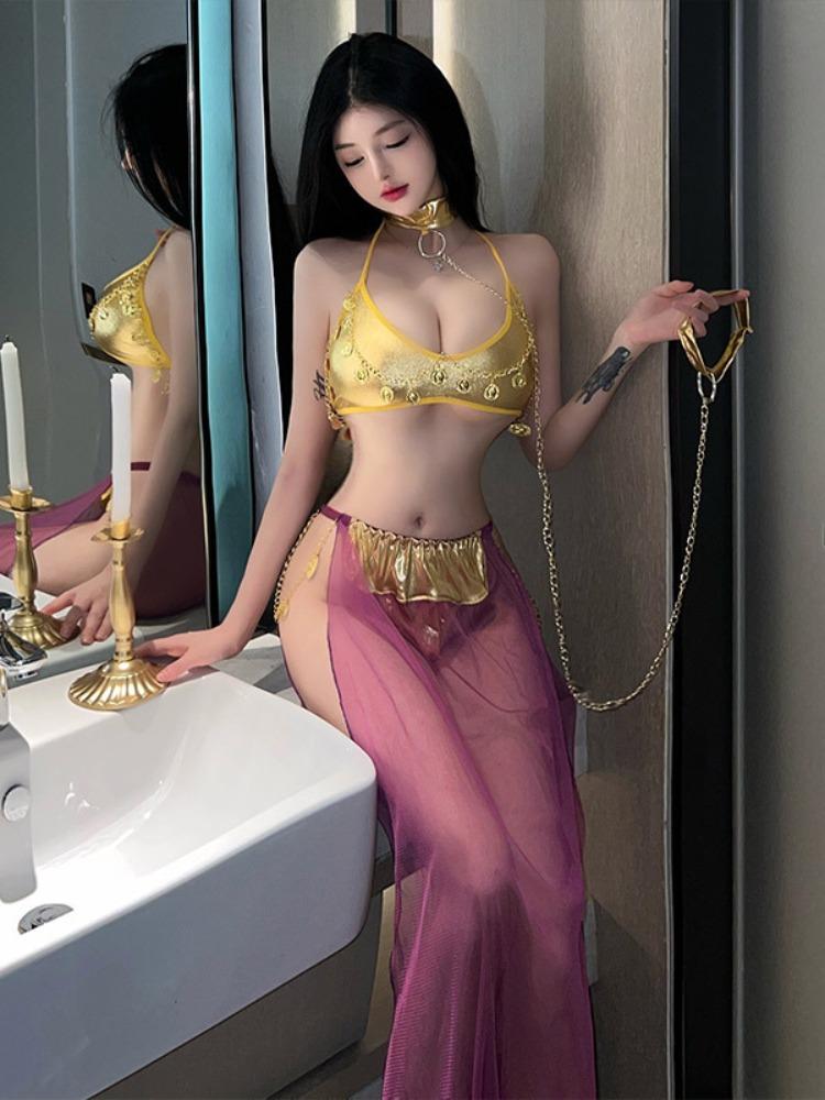 Exotic Bar Party Green Hanfu Lingerie Sexy Princess Women Chiffon Temptation Erotic Uniform Ancient Dance Stage Cosplay Costumes