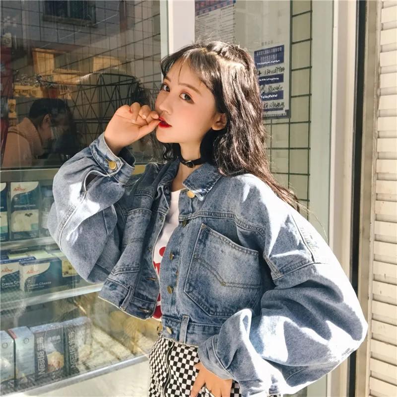 Giacca di jeans vintage coreana da donna per primavera e autunno, manica a pipistrello senza maniche, corta, versatile, vestibilità larga