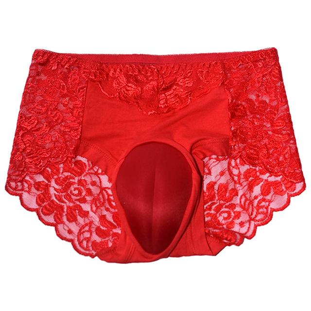 Sissy Pouch Slips Herren Sexy Dessous Spitze Transparent Höschen Knicker Crossdress Falsche Vagina Künstlicher Kamelzeh Unterwäsche