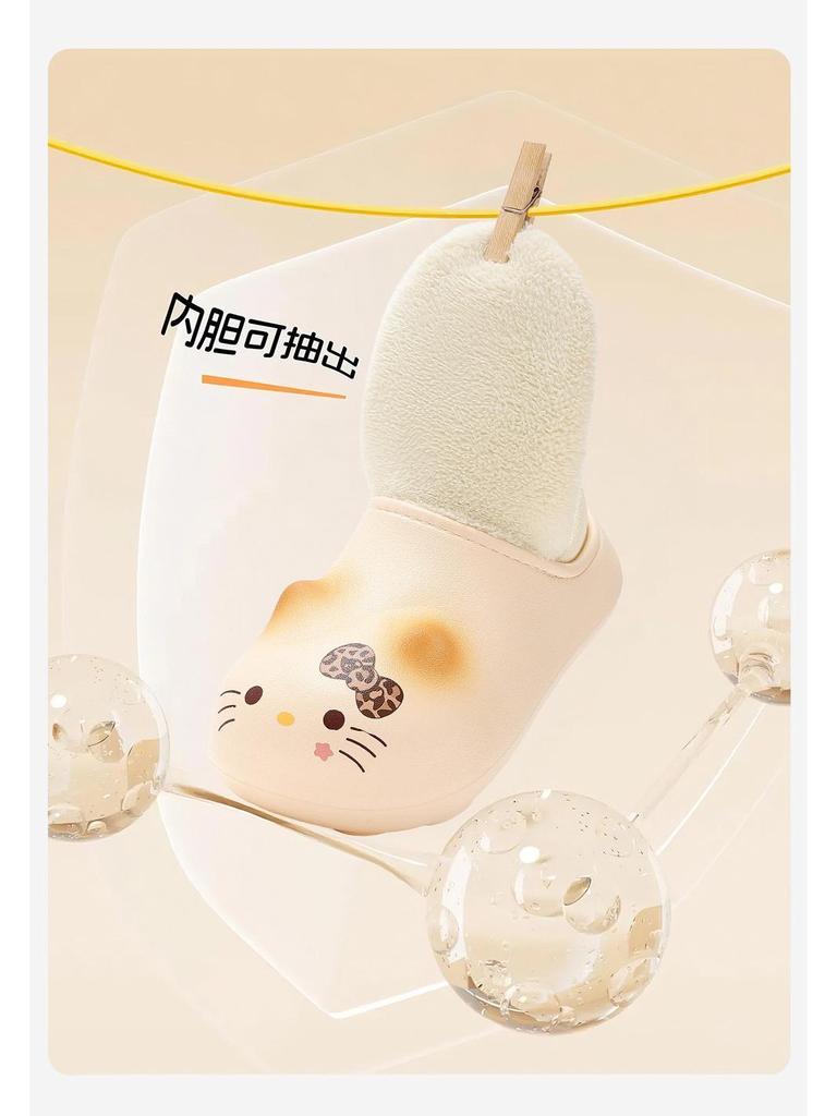 Xieluo Parent-Child Winter 2025 Cat Cartoon Slippers - Warm, Waterproof, Non-Slip Cotton Slippers