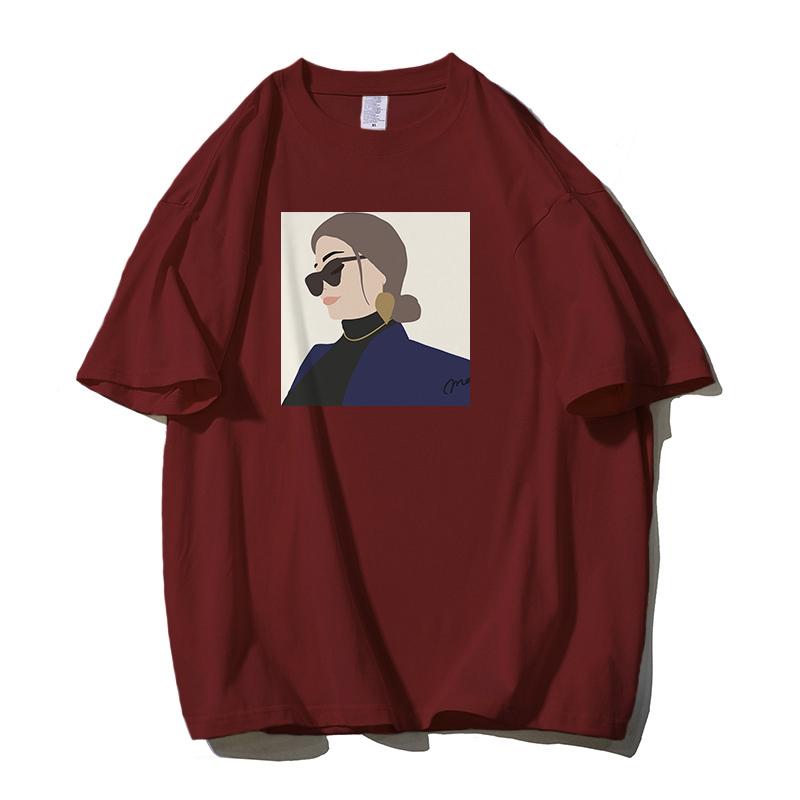 

Shellsuning Личность Женская футболка из 100% хлопка с принтом Новые летние короткие базовые футболки большого размера с круглым вырезом Женская мода Уличная одежда Топы Harsuku 3XL вино красного