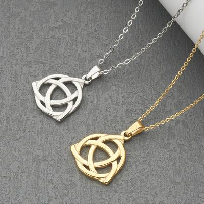 Pingente de nó celta irlandês de aço inoxidável, colar triangular oco retrô personalizado