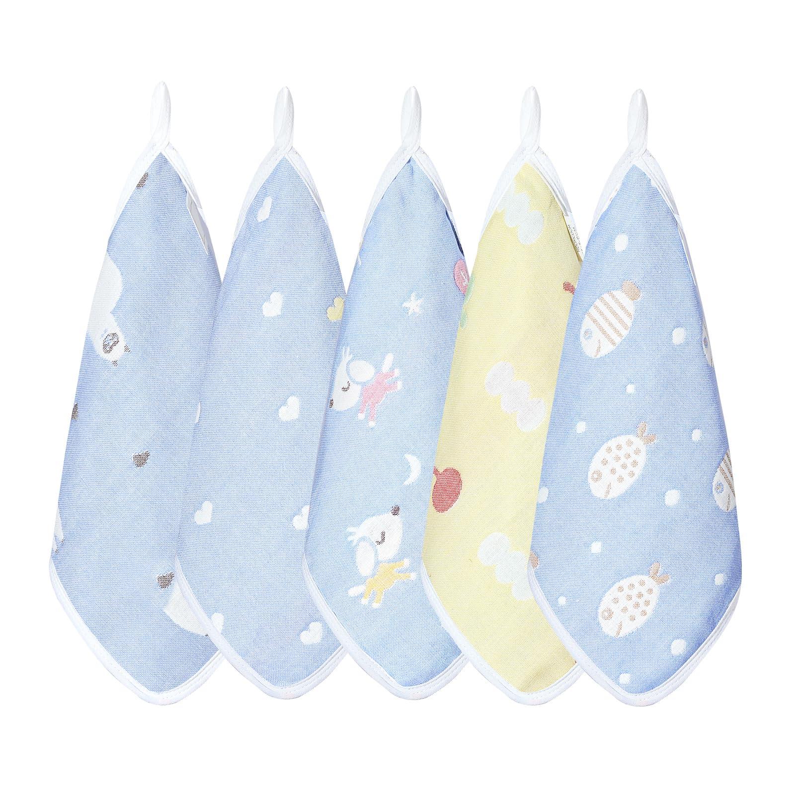 

HOOMCOOM Baby Gauze Gauze Towels with Set of Blue Handkerchiefs, 6-Layer Loops, Name-Writing Included, Nursery-Friendly, 100% Cotton, 25x25cm, 5, синий
