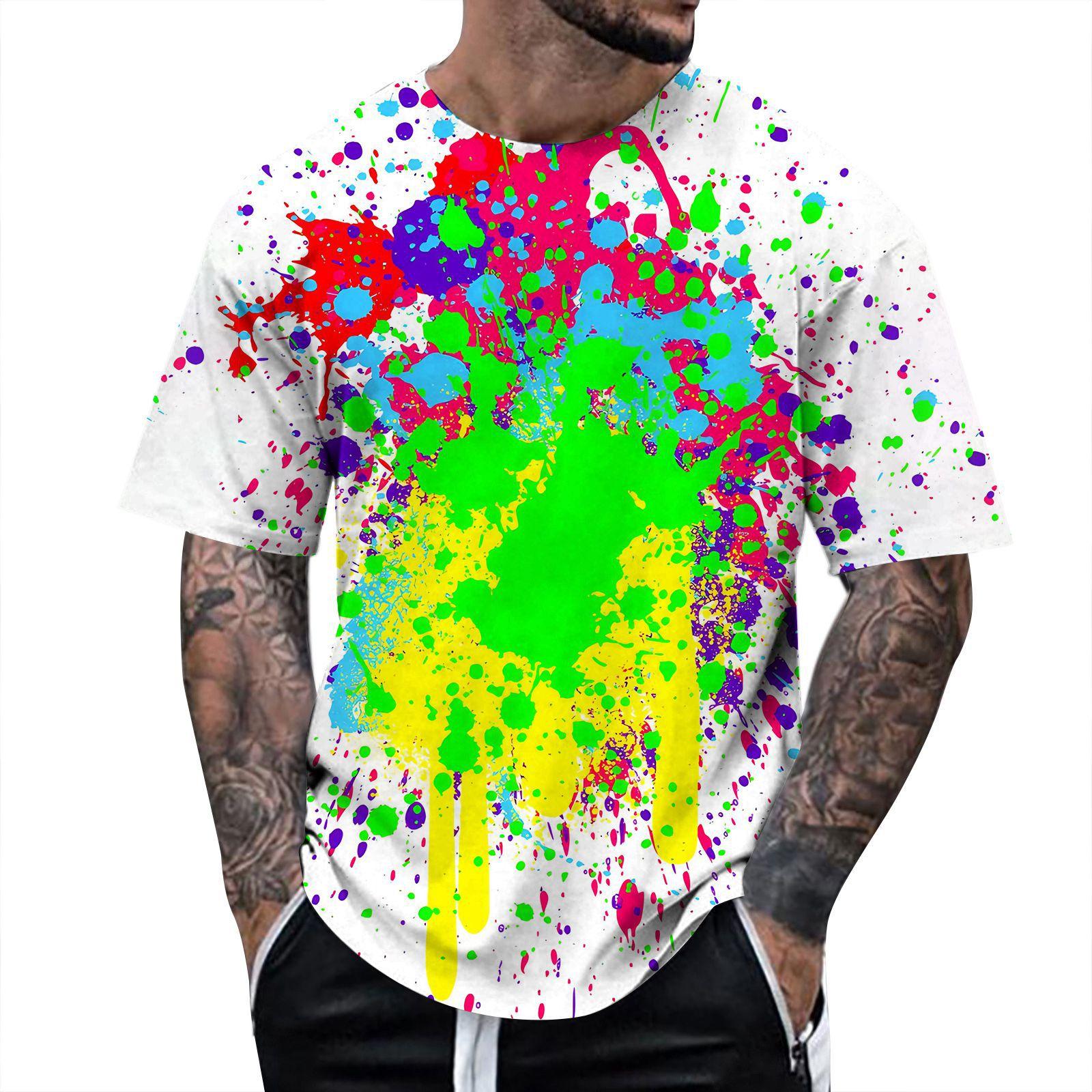 YourSir Zomerpret 3D Patroon Tie Dyeing T-shirt Kleur Schilderen 3D Print Heren T-shirt Korte Mouw Top 4XL