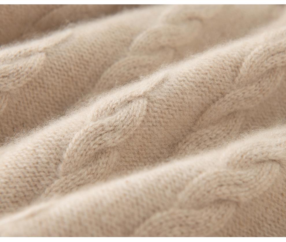 Women's Autumn/Winter 2026 Cashmere Cable Knit Lace-Up Sweater - Round Neck, Loose Fit, Slimming, Gentle Style.