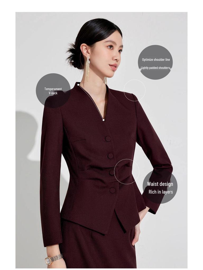 Aishangchen Women's Red Classic High-End Suit Set for Autumn/Winter Commute and Workwear
