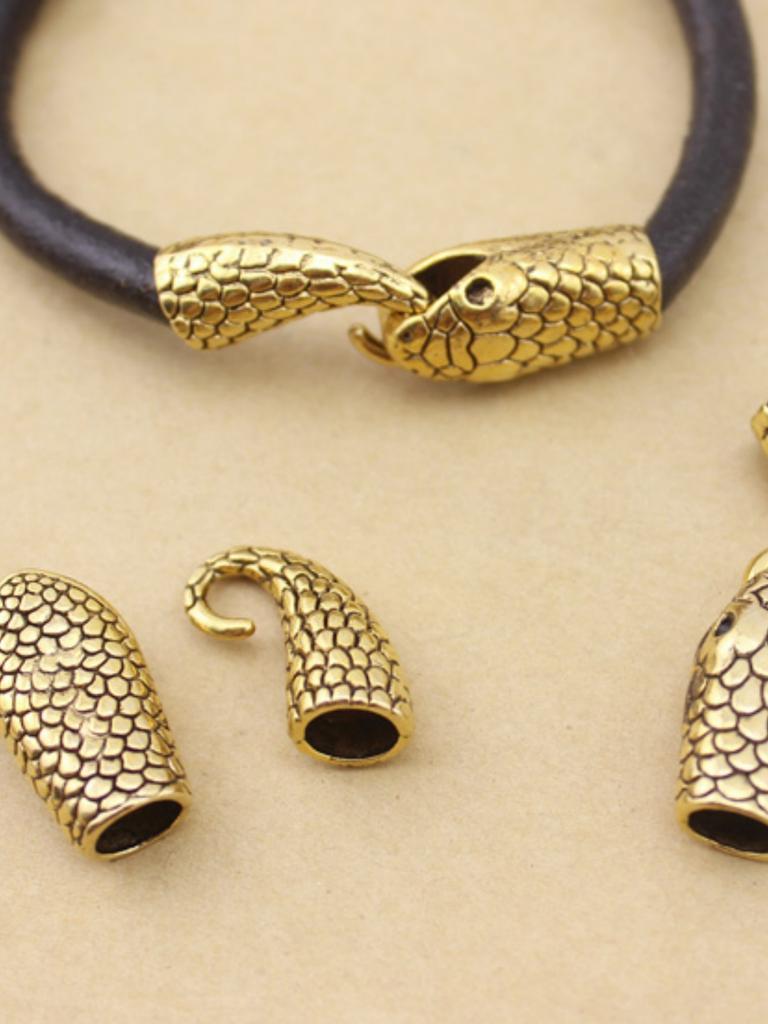 10 Set Chiusure Testa di Serpente Connettori Terminali Metallici Per Creazione Gioielli Fai da Te Adatti per Braccialetti con Cordino in Pelle da 7mm Accessori per Collane