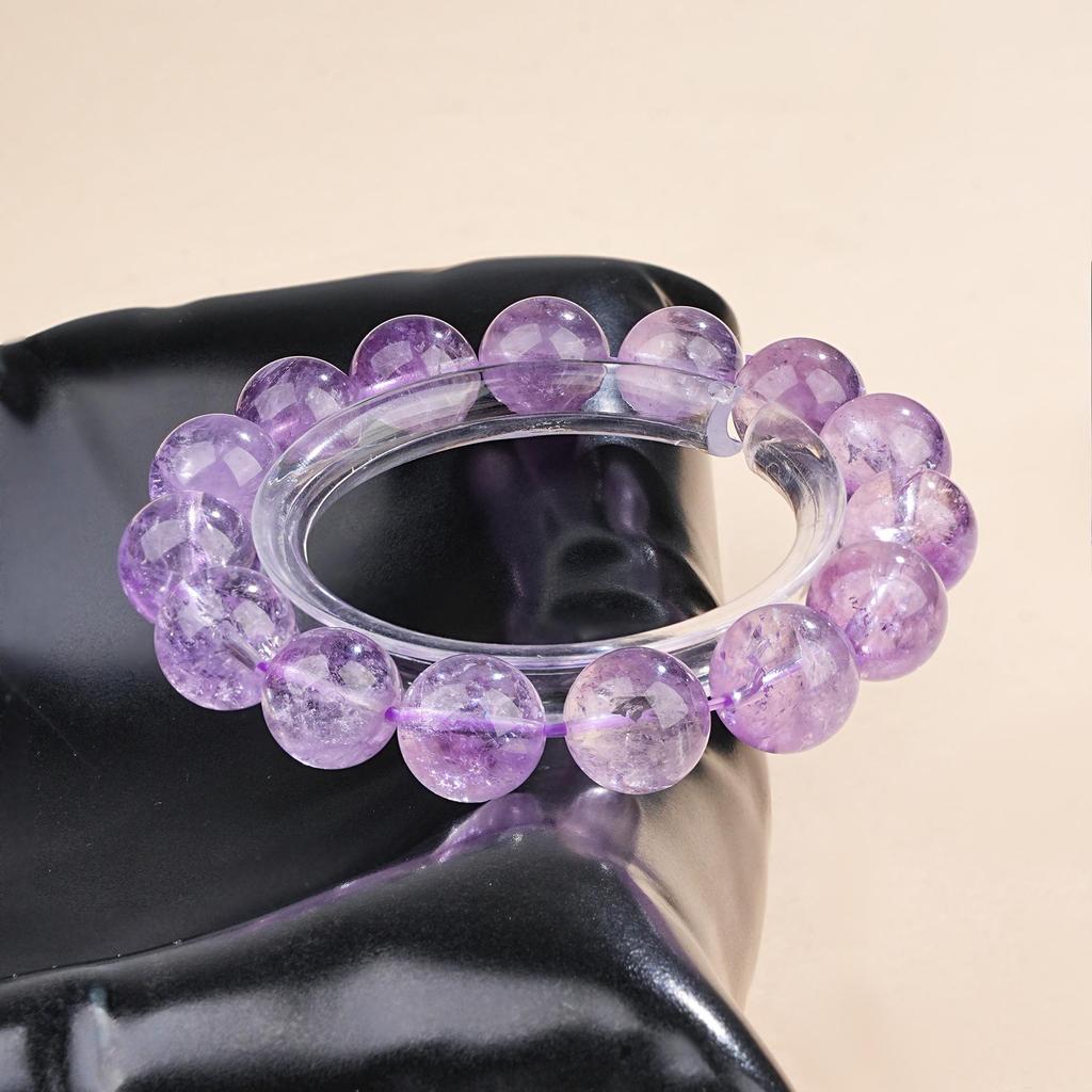 Mei Zhuo Natural Ice Jade Lavender Amethyst Bracelet with Gradient Round Beads