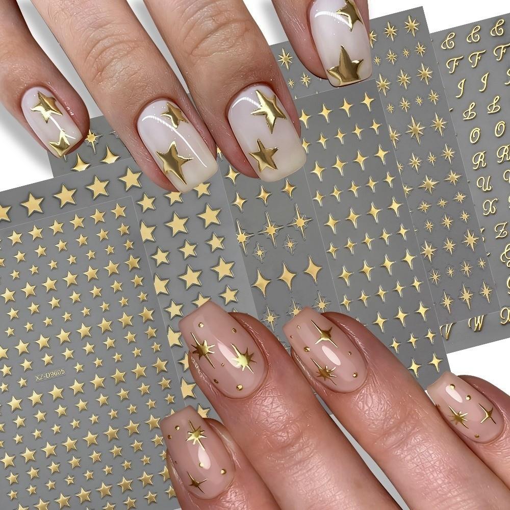 6Pcs Waterproof Irregular Star Manicure Decals Y2K Nail Art Stickers DIY Manicure