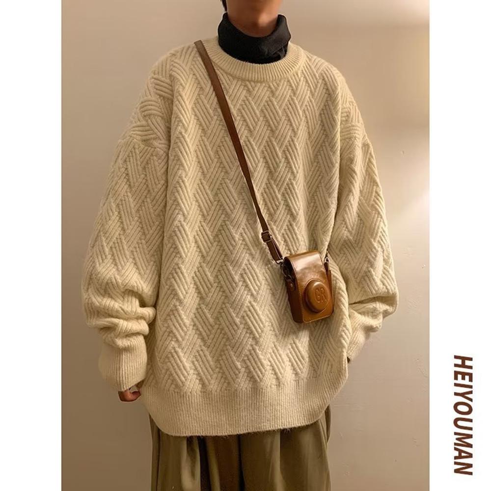 Brauner Pullover Herren trendy Winter Oversize Lazy Style Strickpullover Japanischer Mantel Partnerlook