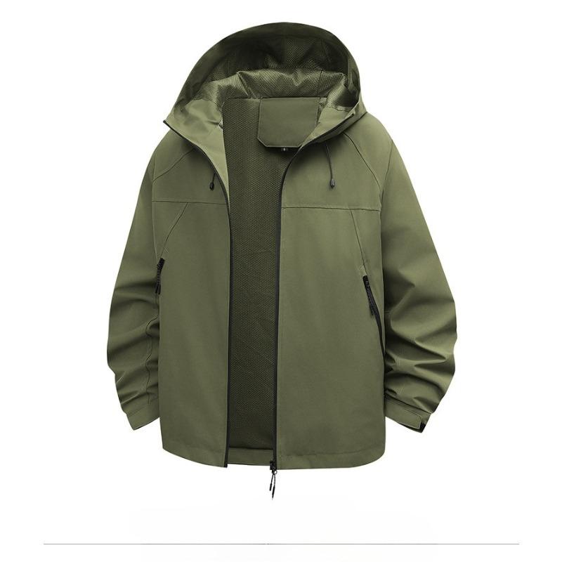 Spring Fashion Solid Color Waterproof Sports Mountaineering Hooded Jacket Men's Casual Loose Jacket