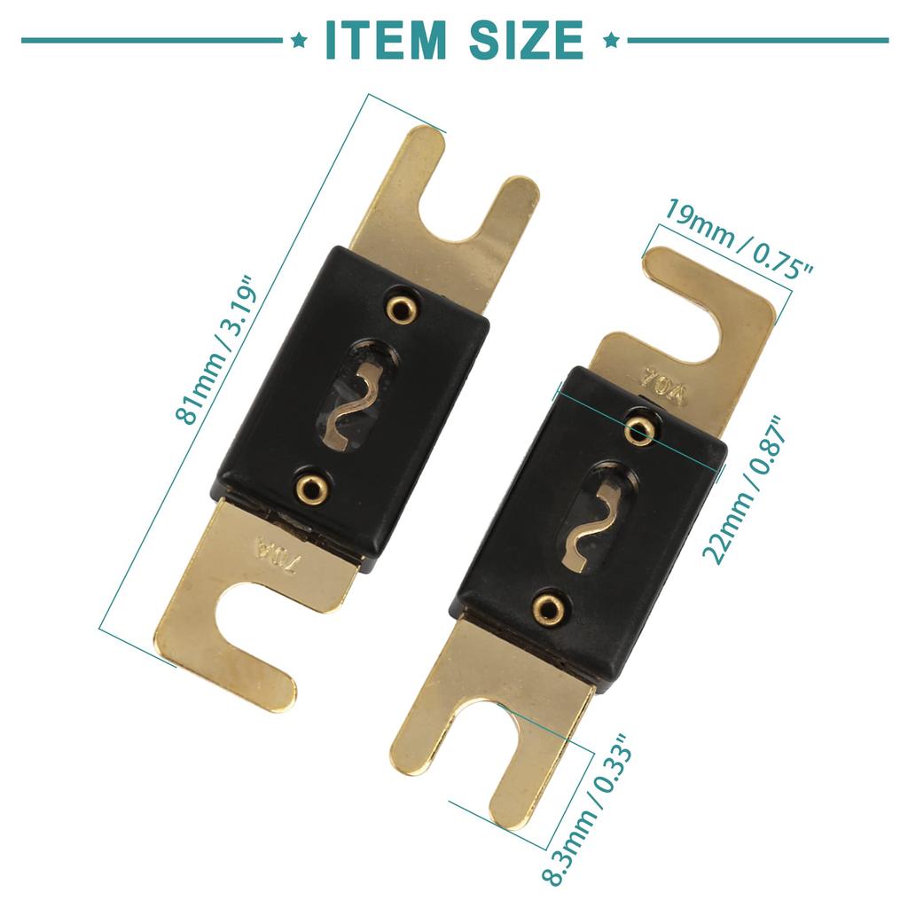 ACROPIX 70A ANL Fuse 70A Universal ANL Fuse Auto Vehicle Audio Gold Tone Pack of 5