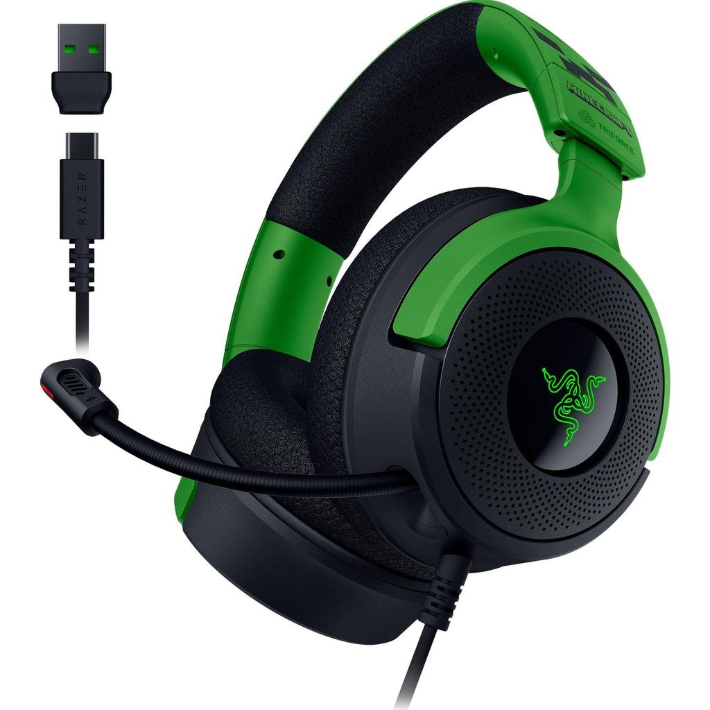 Razer Kraken V4 X Minecraft Edition Wired Gaming Powerful and Realistic TriForce 40mm Retractable HyperClear Cardioid RGB Surround Compatible with and