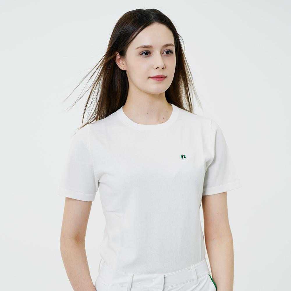 Trimer Logo Wappen Short Sleeve Round Knit Woman Ivory L(100)