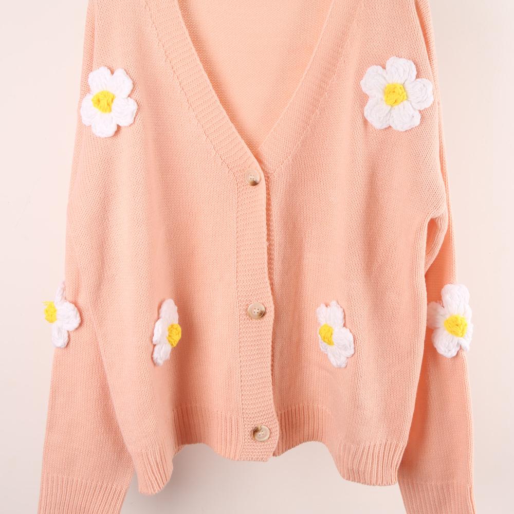 Jesienno-zimowy damski sweter rozpinany na guziki, dzianinowy kardigan w kwiaty, modny