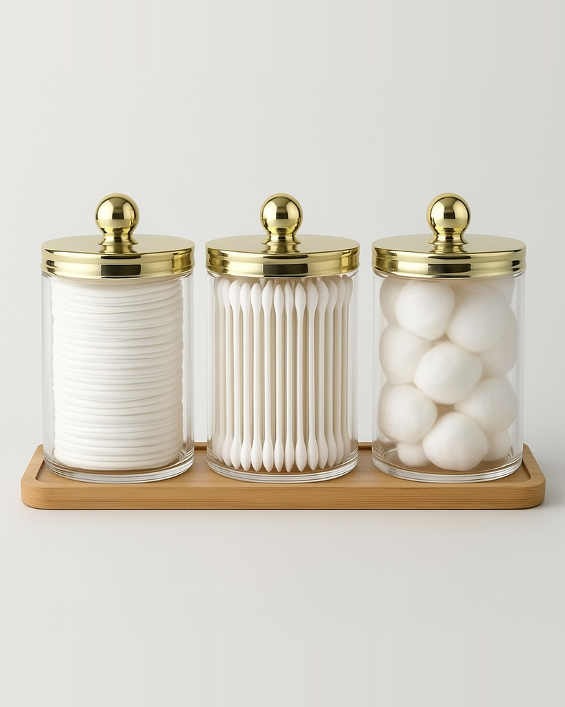 Qtip Holder Bathroom Organizers and Storage Box Cotton Swab Dispenser Cotton Ball Holder with Tray Jars Bathroom Containers