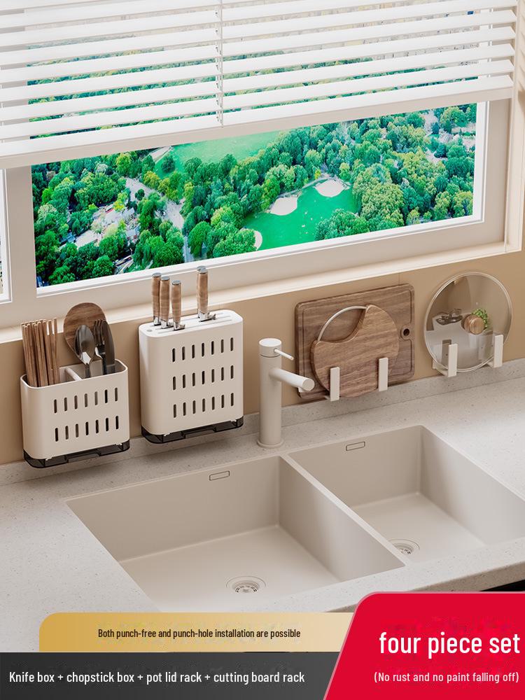 Väggmonterat köksställ i krämstil: Stansfri Vit Multifunktionell Förvaring för Kryddor och Kondiment