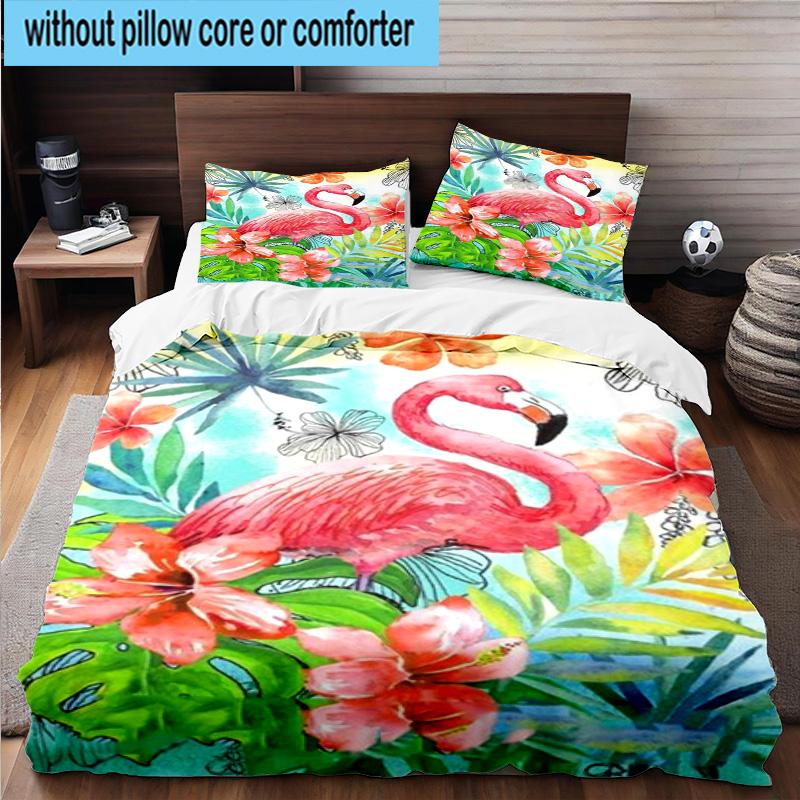Flamingo In Tropical Paradise 3pcs Bedding,Including 1pc Duvet Cover And 2pcs Pillowcases Perfect for Christmas,Ideal for Bedroom, Dormitory