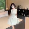 Temperament waist pure desire dress women's summer thin material sleeveless vest skirt bean green A-word short skirt high-end skirt