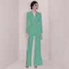 2024 Profesyonel Kadınlar İçin Yeşil Bağcıklı Blazer & Geniş Paça Pantolon Takımı